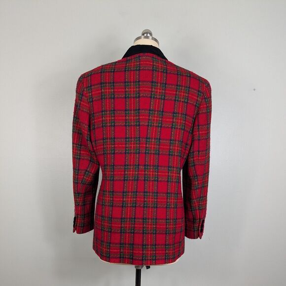 Vintage Talbots Blazer Jacket Plaid Velvet Tartan Holiday Christmas Wool Red 12 - Picture 4 of 13